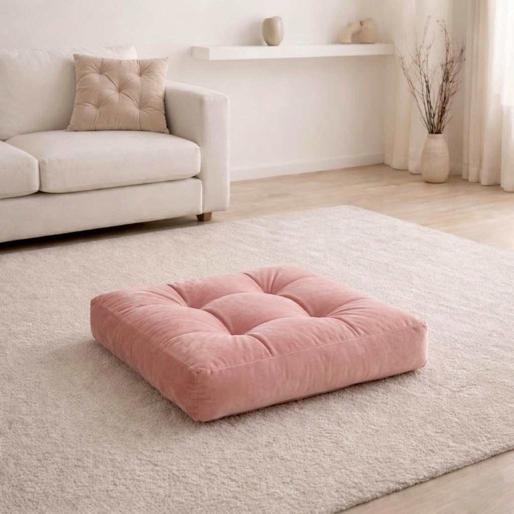 Large Square Floor Pillow Cushion – Tufted Floor Seating, Meditation Pillow, Minimalist Home Decor