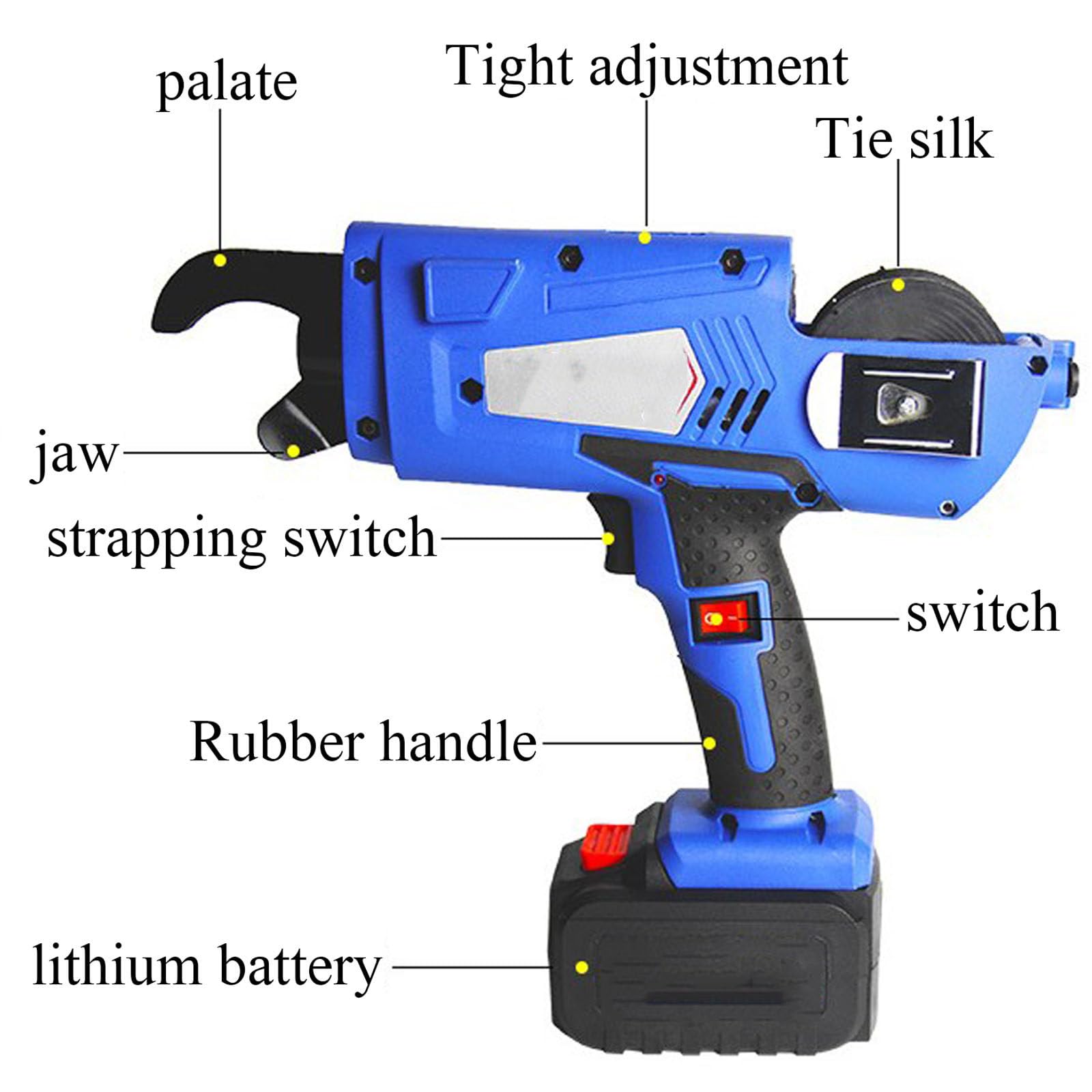 Automatyczne wiązanie miniaturowe stalowe,Okrągły pistolet do wiązania zbrojonego betonu z baterią,Automatyczne narzędzie do wiązania prętów stalowych