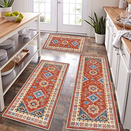 HEBE Boho Kitchen Rug Sets 3 Piece with Runner Non...
