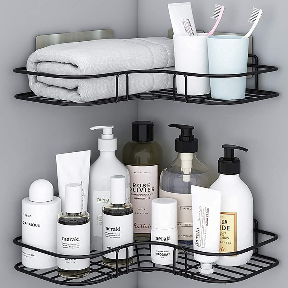 PURE NEST Bathroom Corner Shelf – Wall Mounted Shower Caddy Organizer, Rust-Proof Storage Rack for Shampoo, Soap, Towels & Toiletries, Space-Saving Shelf for Kitchen & Bathroom