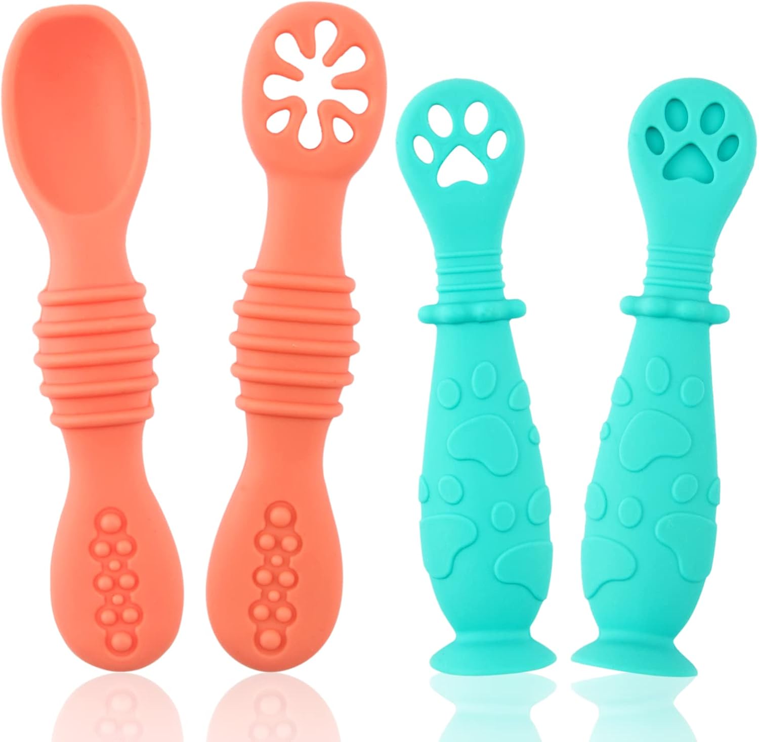 INPHER Precuchara de Silicona para Bebé, 4 PCS Cucharas de Alimentación de Primera Etapa para Bebés y Niños pequeños, Sin BPA