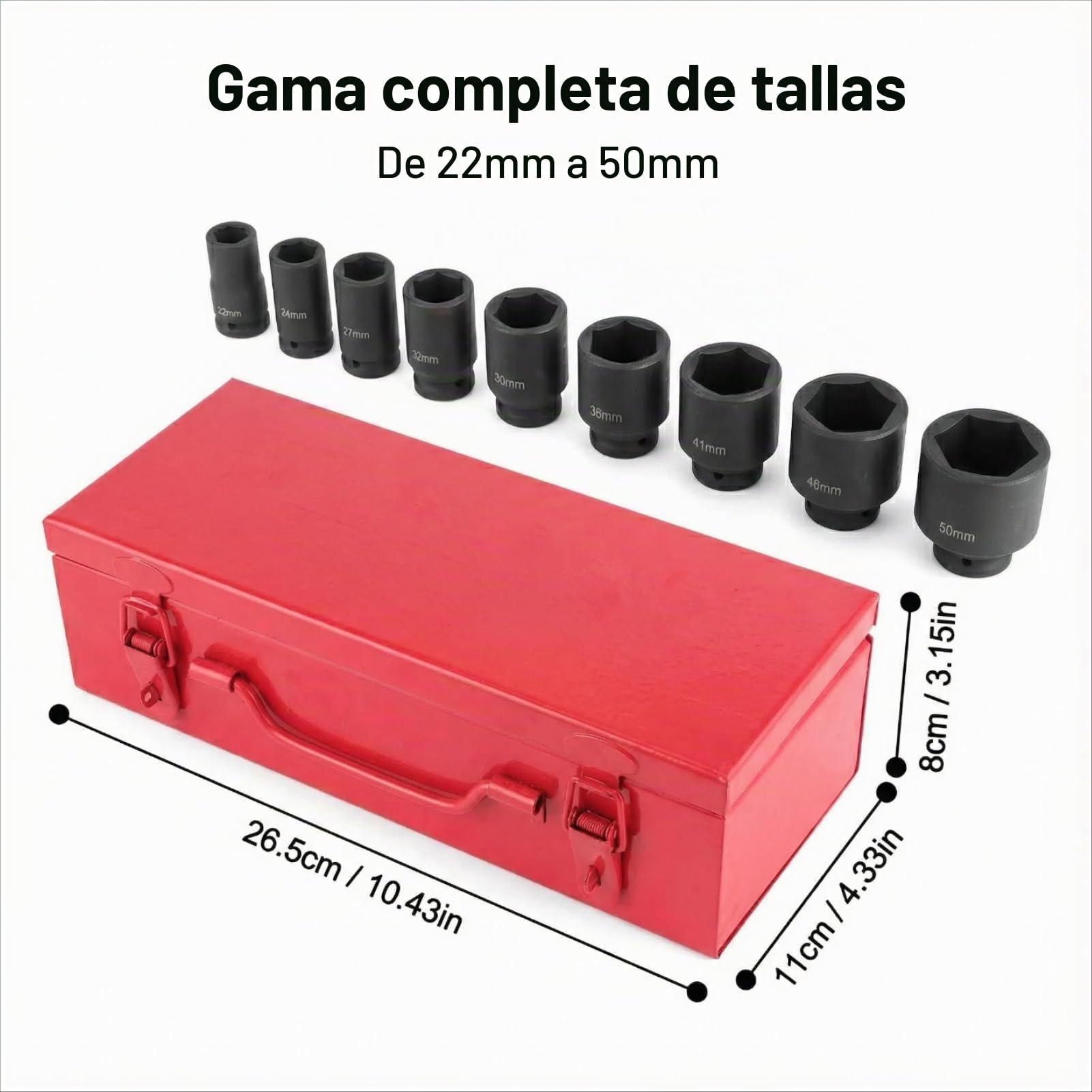 10 piezas 3/4" Juego de llaves de vaso de trinquete Juego de llaves de vaso de impacto hexagonal Juego de llaves de vaso de impacto de 6 puntos Juego de llaves de vaso hexagonal