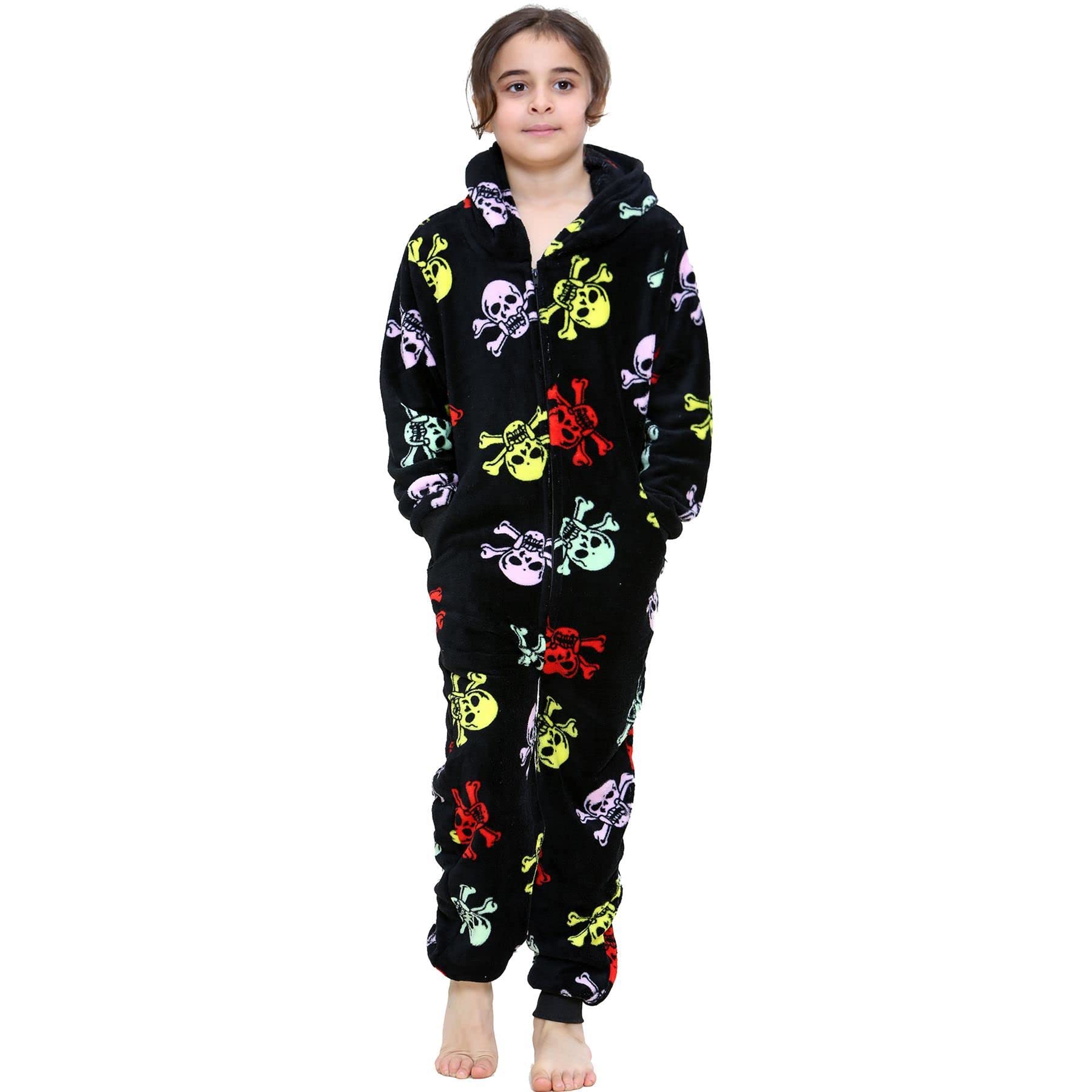 A2z 4 Kids Unisex Kids Black & Multi Fun Halloween Skull And Bones Print Onesie Pyjama Sets - E.soft 924 Black Multi 13