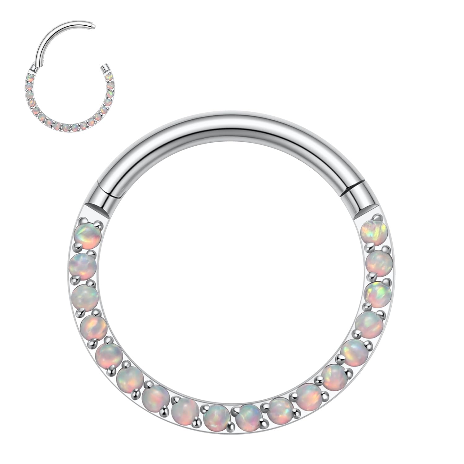 hengkaixuan 16G Conch & Septum Piercing Jewelry - Daith Clicker & Hoop Earring - Surgical Steel Nose Ring - Gold 6mm CZ Opal — view 14