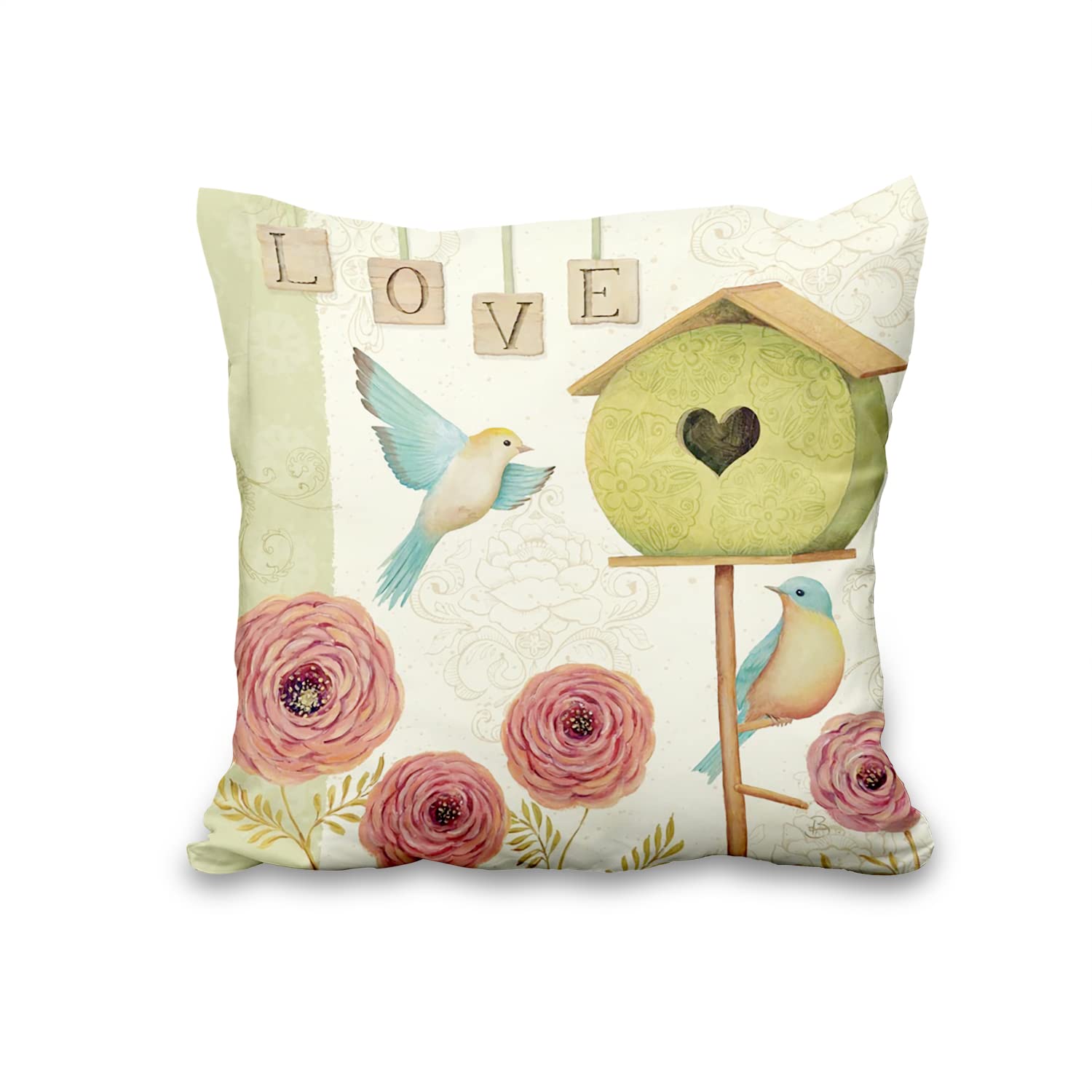 Pack De 2 Fundas De Cojín Impermeables 45x45 Cm - Estampado De Pájaro Y Flores Primaveral - Ideales Para Exterior, Balcón O Jardín - BIA Home Alba