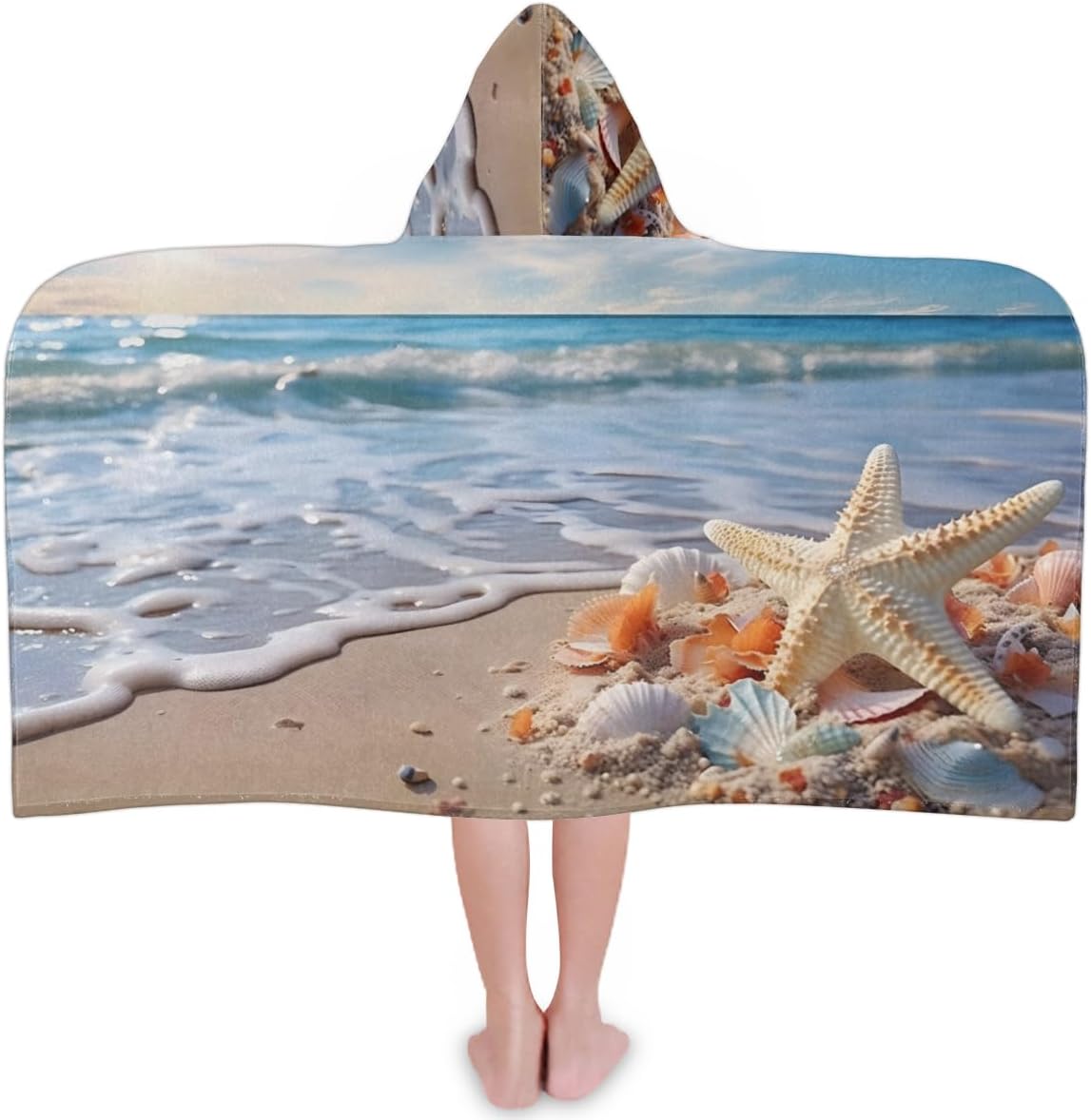 Kids Bath Towel Sea Starfish Beach Towel with Hood Pool Cover Up for Girls Boys Soft Absorbent Hooded Bath Towel Toddler Towels for Beach, Pool