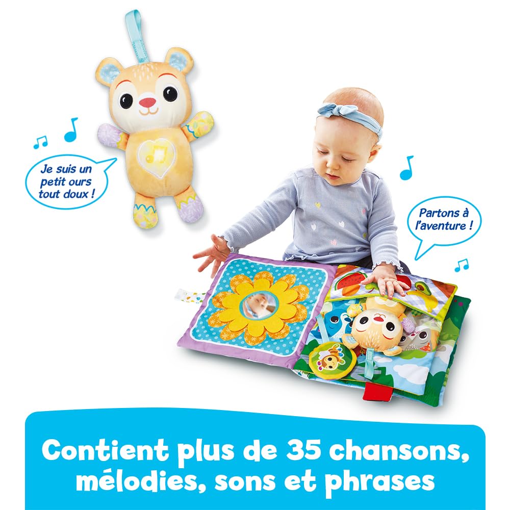 VTech - Grand Livre Toudoux des Découvertes, Livre en Tissu Bébé avec Petit Ours en Peluche Musical et Interactif, Jouet d'Éveil Sensoriel, Cadeau Bébé Dès 3 Mois - Contenu en Français