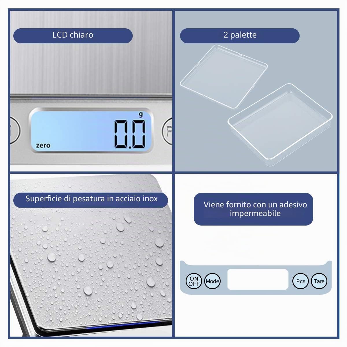 Bilancia da cucina digitale con ricarica USB, 3kg/0.1g Bilancia digitale ad alta precisione per la casa, per ingredienti da forno, gioielli, francobolli e caffè, superficie di pesatura in