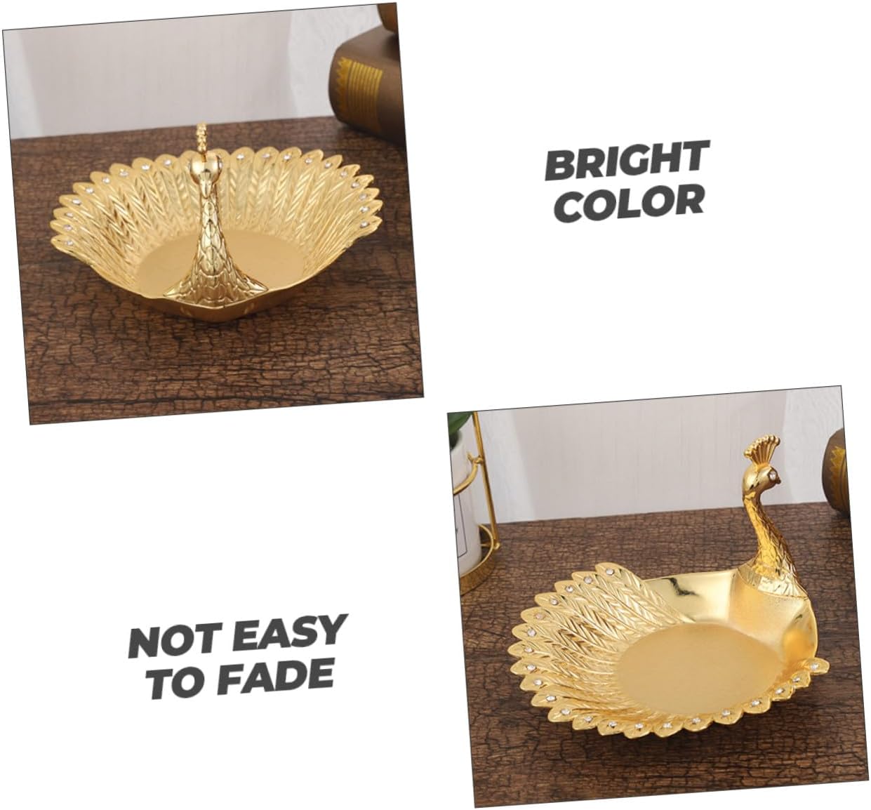 Golden Metal Peacocks Candy Plate for Fruit and Snacks Serving
