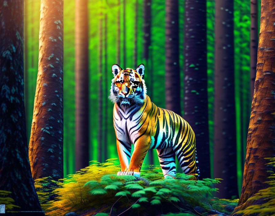 Forêt de bouleau dense poster toile tigre 58 x 90 cm pour salon nature moderne