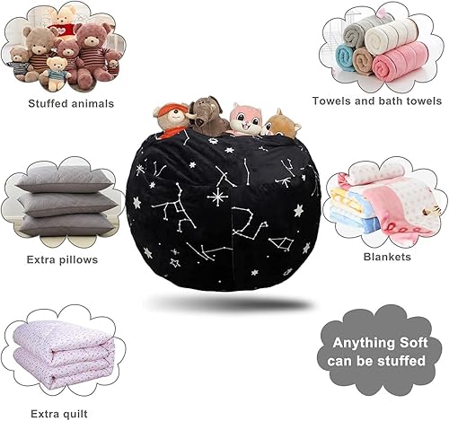 Miniatura 4 de Funda para silla puff (sin frijoles) para niños y adolescentes, apertura de cremallera, terciopelo suave, XL (34 pulgadas, negro)