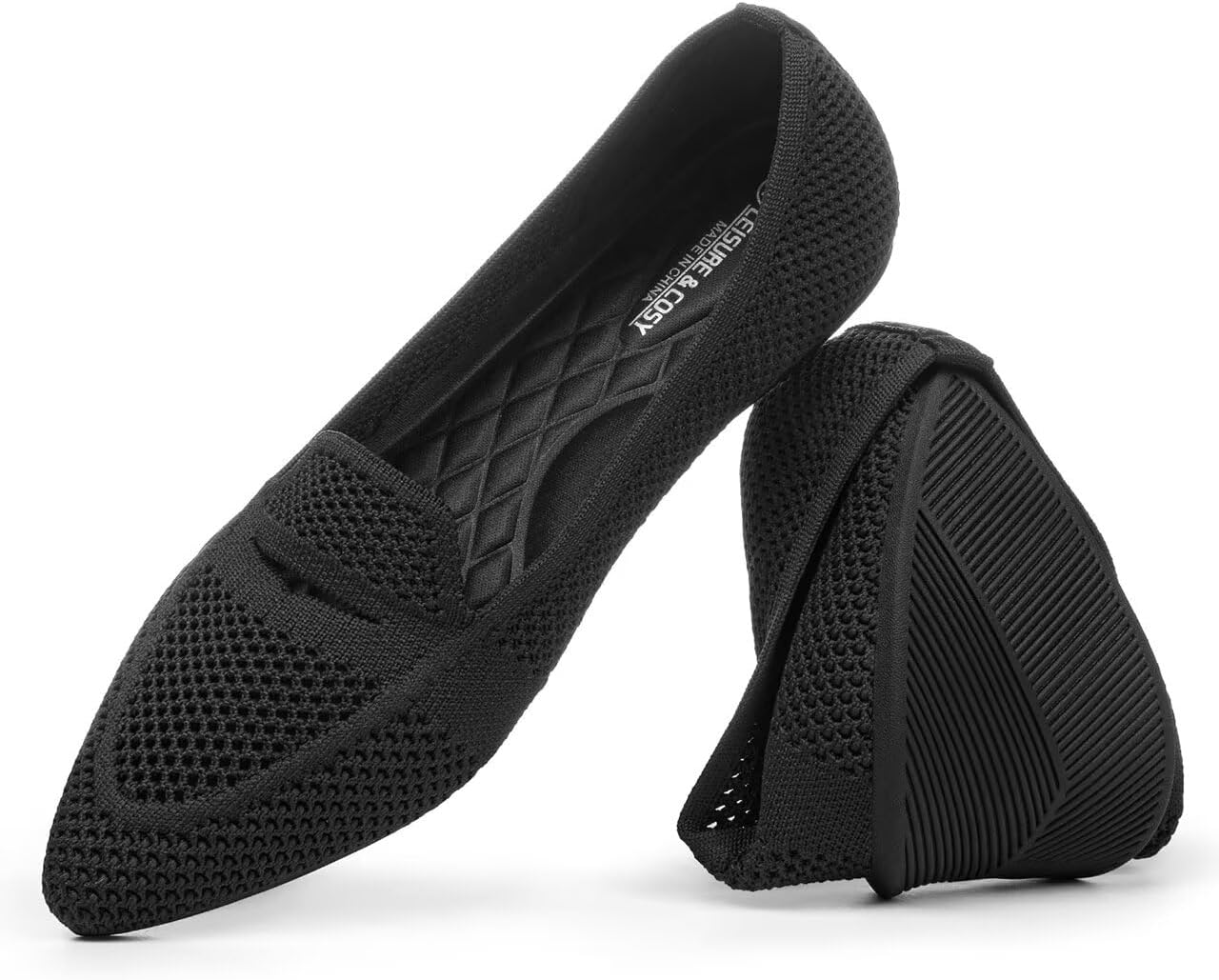 Women's Pointed Toe Penny Loafers | Dressy Ballet Flats for Women | Knit Mesh Slip-on Loafer Shoes | Comfortable & Lightweight