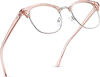 Vista 34 de Lentes de bloqueo de luz azul, vintage, medio marco, lente transparente UV, antifatiga ocular, gafas de juegos para computadora para mujeres