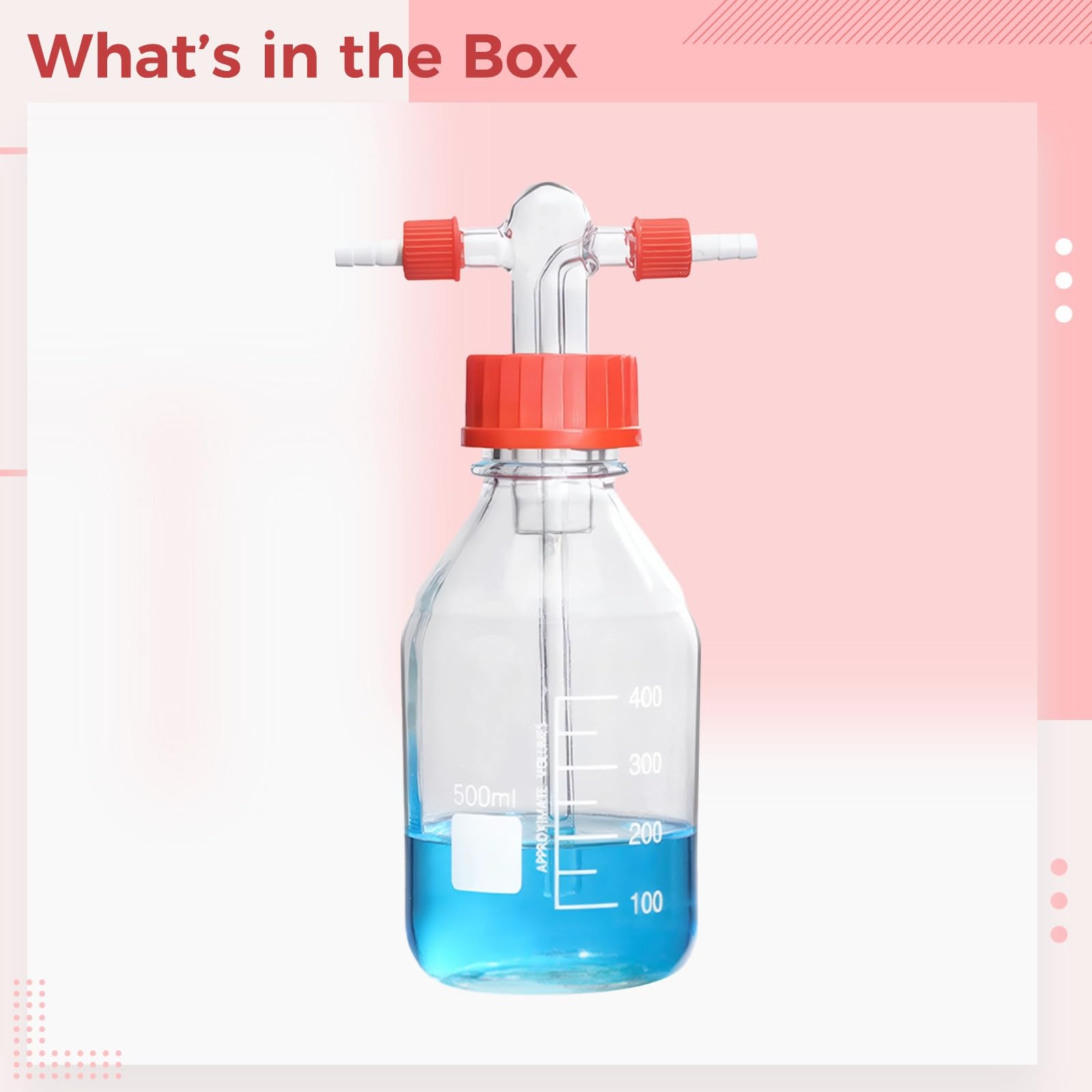 Gaswaschflasche aus Glas, 500 mL, mit GL45 Schraubverschluss, gerade Rohrführung und Skala, 83 x 180 mm, Laborflasche zum Entfernen von Gasverunreinigungen
