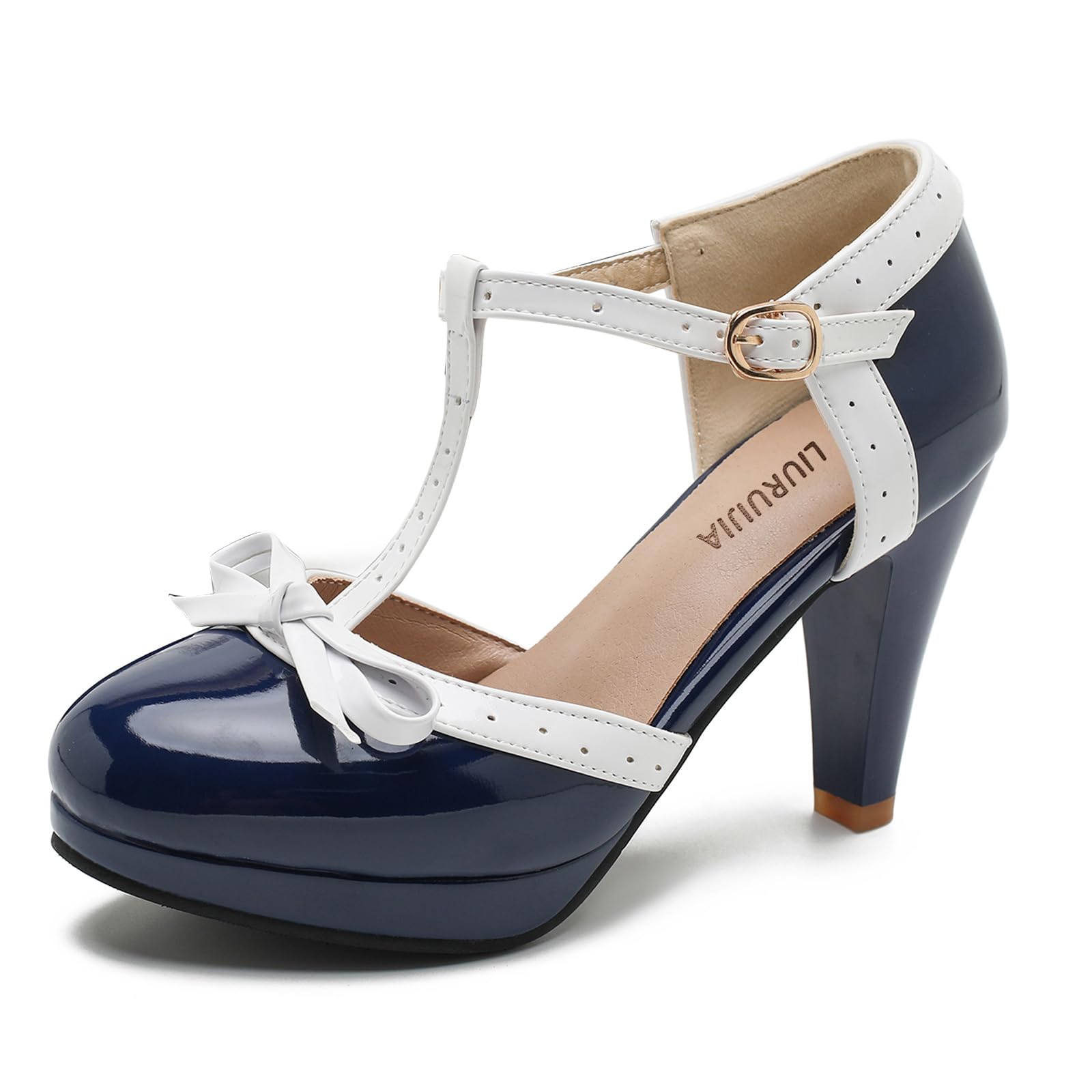 Womens T-Strap Mary Janes Platform Bow Heels Lolita Shoes Round Toe Ankle Strap Vintage 1950 Dress Shoes Oxfords Pumps