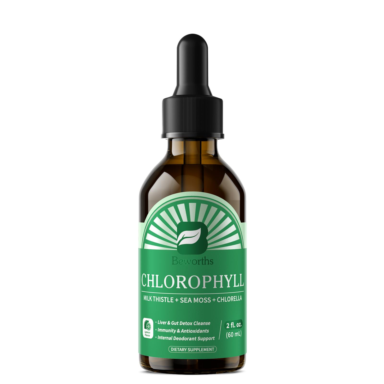 B BEWORTHS Liquid Chlorophyll Drops - Chlorophyll Liquid Drops with Milk Thistle & Irish Sea Moss, Chlorella Extract, Chlorophyll for Internal Freshness, Liver Detox & Gut Cleanse Support