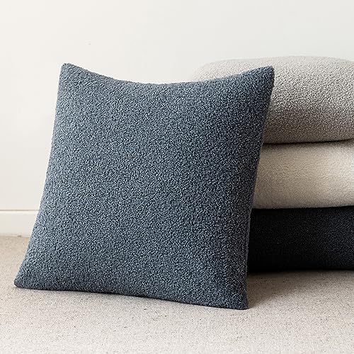 Image of Foindtower Pack of 2, Curly Faux Fur Decorative Throw Pillow Covers Soft Fuzzy Plush Cushion Case with Zipper Cozy Pillowcase for Home Living Room Couch Bed Sofa 24 x 24 Inch, Blue