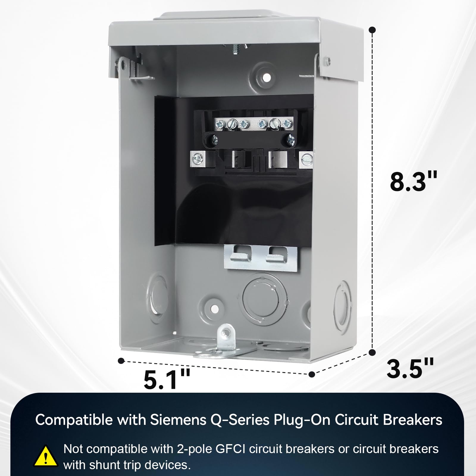 Sous-panneau de 60 A, boîtier de disjoncteur à 2 espaces à 3 fils – Compatible avec les disjoncteurs Siemens série Q, coque étanche et résistante à la rouille, utilisation en intérieur et en extérieur