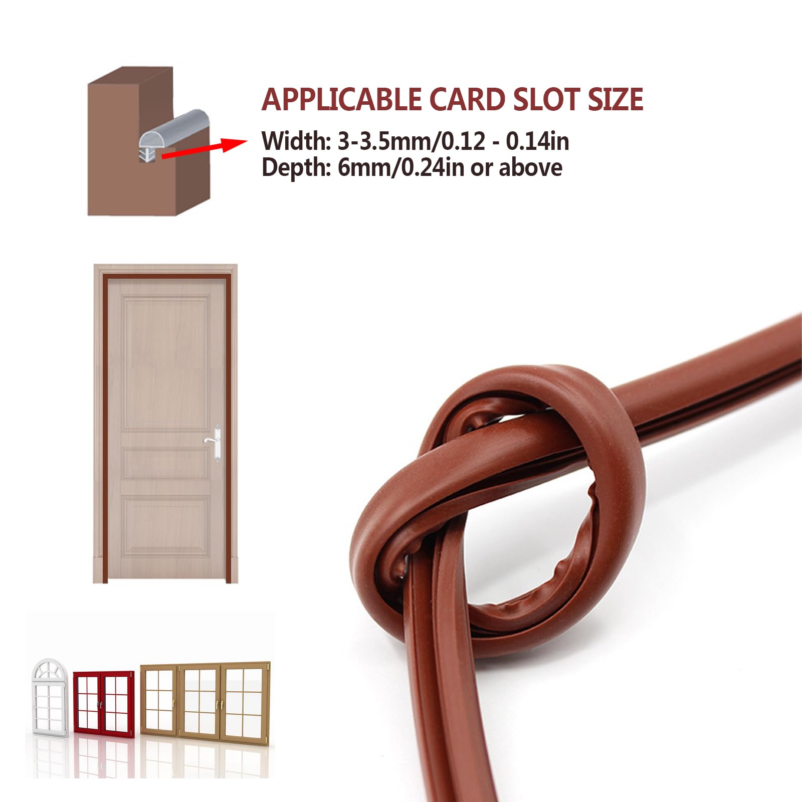 Kit di ricambio per porte e finestre, guarnizione in gomma siliconica, semicerchio, a forma di D, larghezza 1 cm, striscia spogliarello marrone scuro 50 m