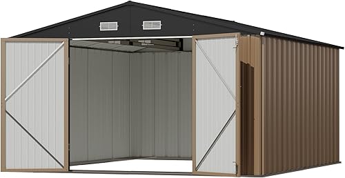 Vista 57 de Devoko Cobertizo metálico de almacenamiento para exteriores, 8 x 10 pies, espacio de almacenamiento al aire libre, cobertizo grande para Gris