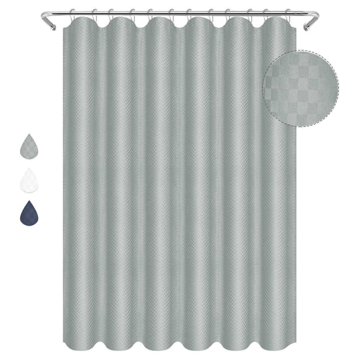 Eforgift Heavy Duty Shower Curtain Microfiber Fabric Set with Rustproof Metal Grommets, Hotel Water Free Polyester Bathroom Curtain Textured Square Checks 72 x 72 inches, Grey