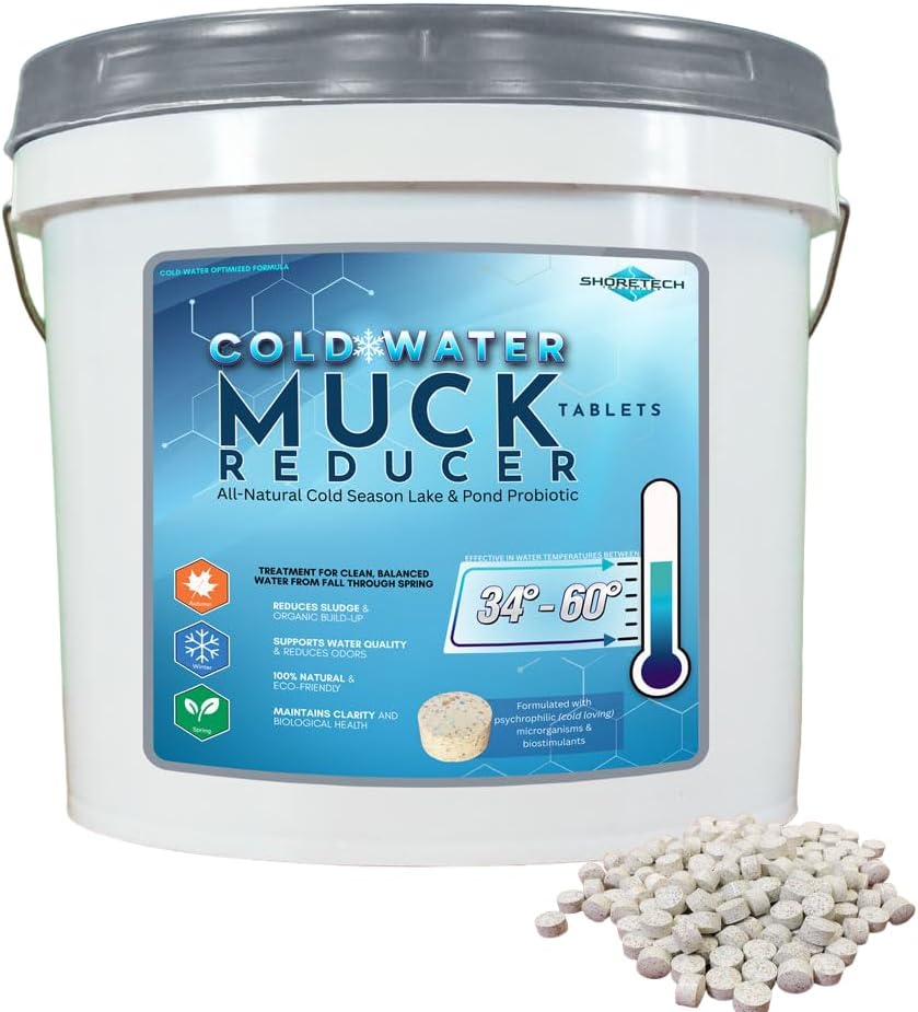 Cold Water Muck Reducer for Lake & Pond - Eco-Friendly Psychrophilic Bacteria and bio-stimulants Designed for Spring, Winter & Fall Lake and Pond Sludge Treatment. (10 lbs)