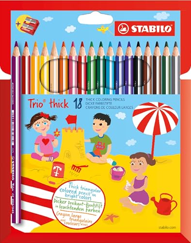 Image of STABILO Trio thick - Colouring Pencil - Wallet of 18 Assorted Colours + Sharpener