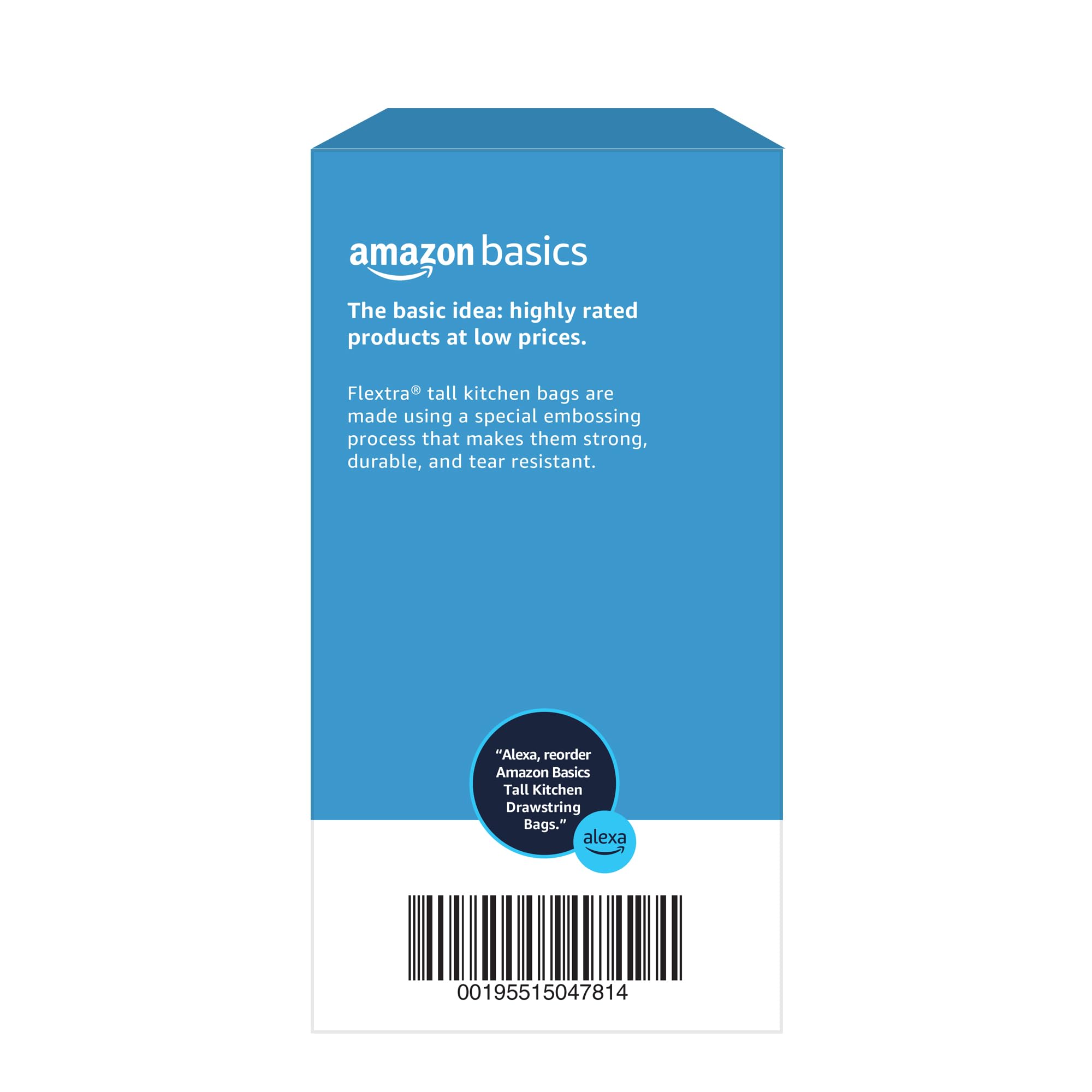Amazon Basics 13 Gallon Flextra Strength Tall Kitchen Drawstring Trash Bags, Tear Resistant, 10% Post Consumer Recycled, 90 Count