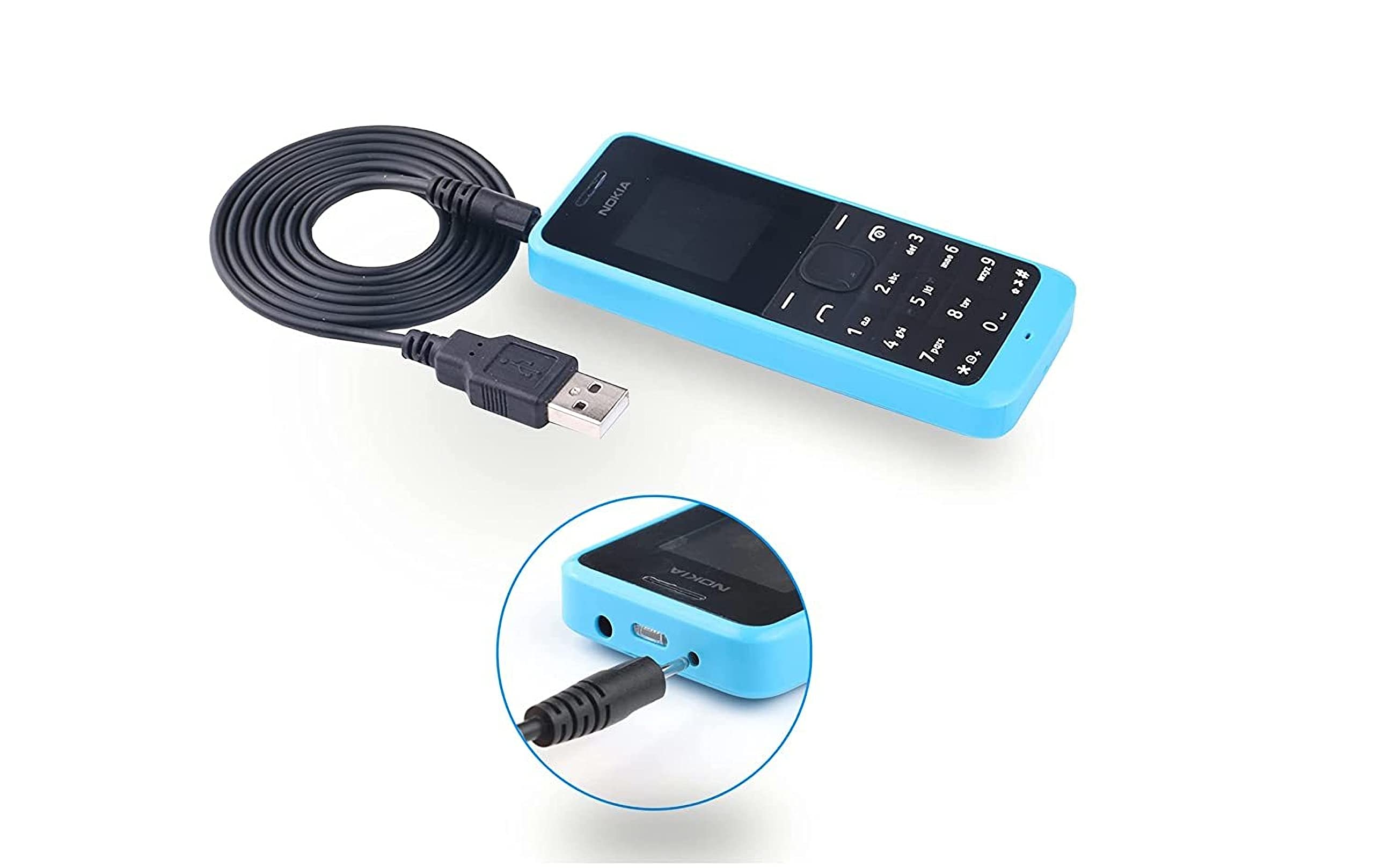 JZK USB Ladekabel für alte Nokia Modelle, DC 2,0 x 0,6 mm Hohlstecker, 2 mm kleines Stiftkabel für Nokia Handys 1208 2630 2760 5310 6111 E65 E71 N95 7370 100 6120