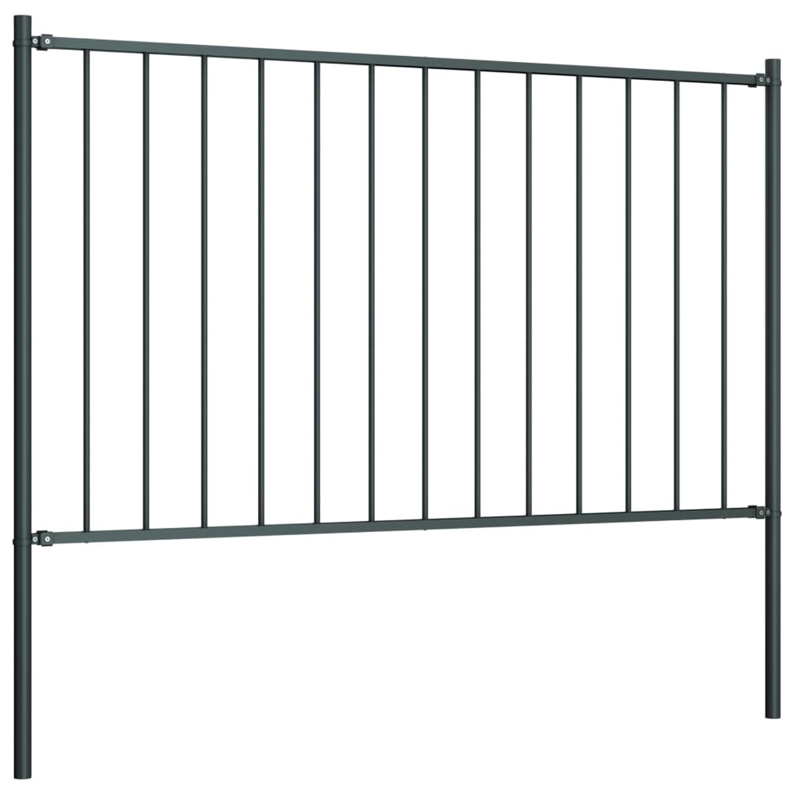 Homgoday Panel ogrodzeniowy ze słupkami, stal malowana proszkowo, 1,7 x 1 m, antracyt, ogrodzenie ogrodowe, ochrona przed wiatrem
