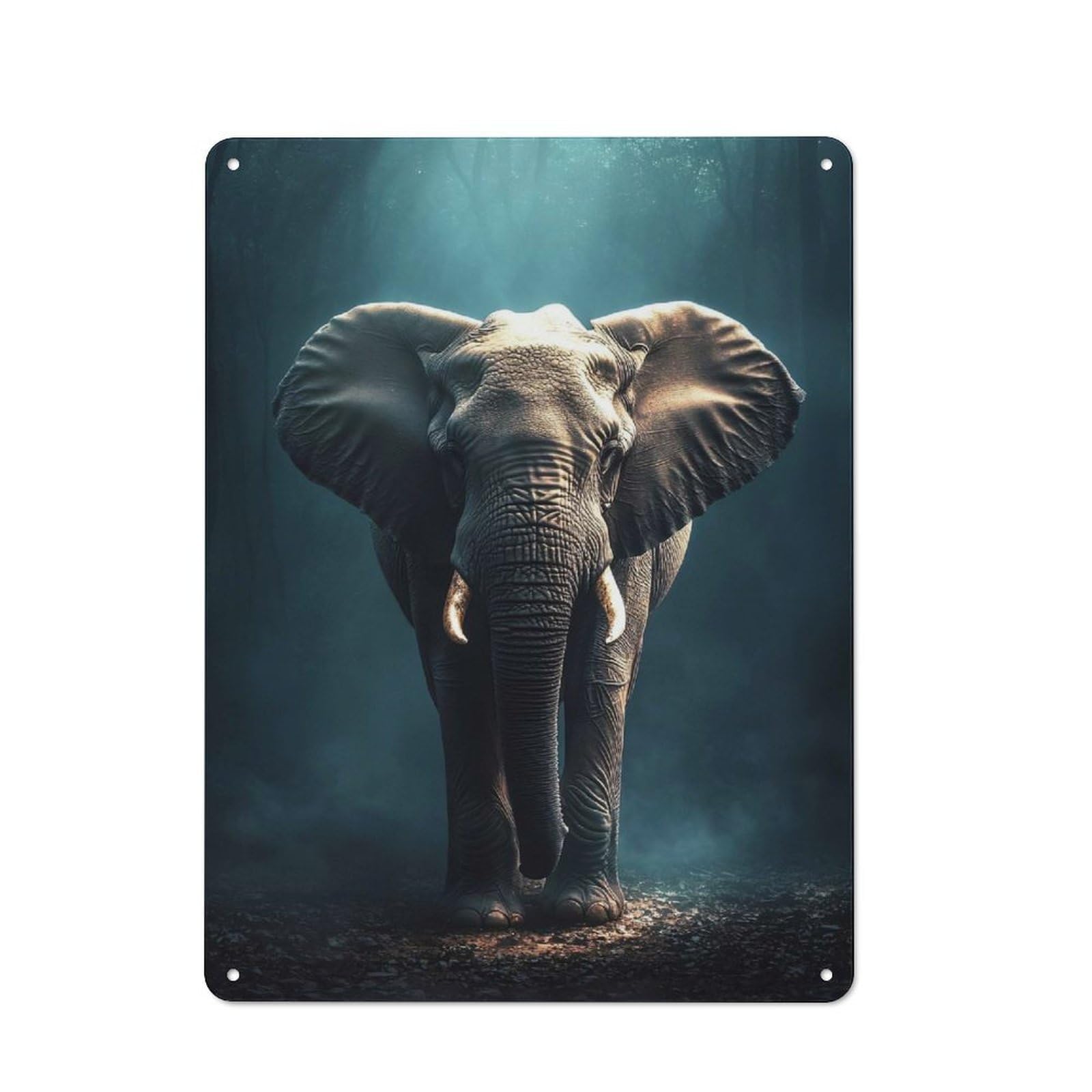 Junmoney Style-6 Majestic Elephant In Misty Forest Warehouse Style Metal Wall Decor 40X30cm, Tin Wall Sign For Modern Home, Workshop, Office Or Cafe
