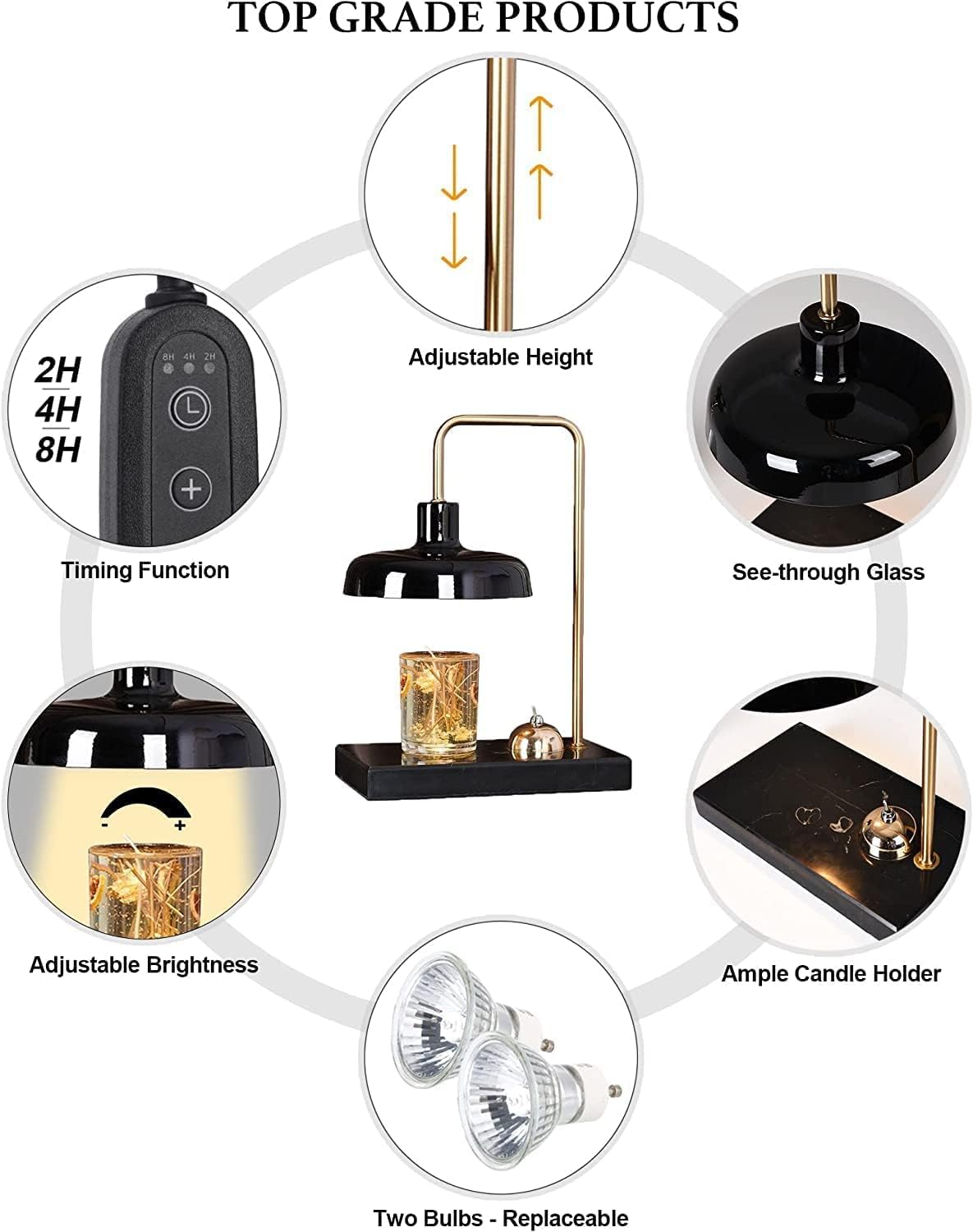 LIOONS Stylish Candle Lamps European Style Melting Wax Lamp Marble Candle Lamp with Timer and 2/4 Hours/8 Hours Dimming Candle Warmer Lamp Room Decor Home Decoration