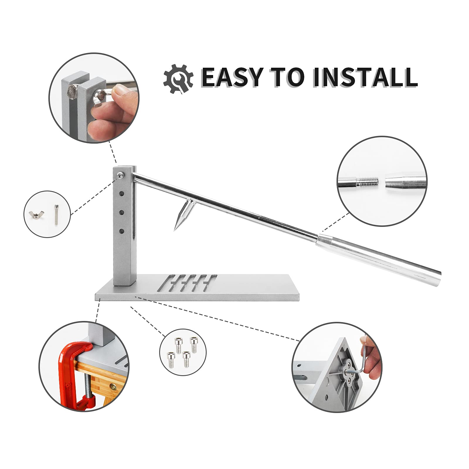 Macchina per sgusciare ostriche regolabile, kit per sgusciare ostriche con 2 coltelli + guanto, lega di alluminio + acciaio inossidabile. Design antiscivolo + fibbia tipo G