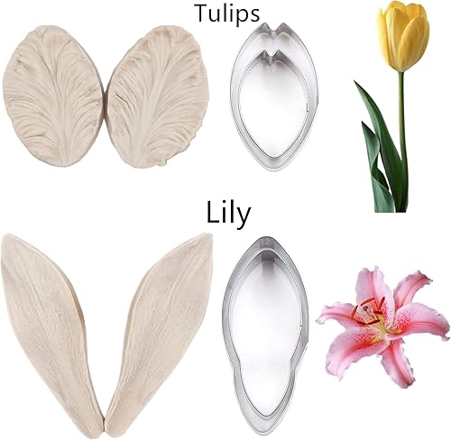 Miniatura 4 de 60 piezas de goma de pasta de flores y hojas, 6 juegos de moldes de silicona de flores de fondant, 6 unidades, cortador de pasta de goma, 20 piezas,