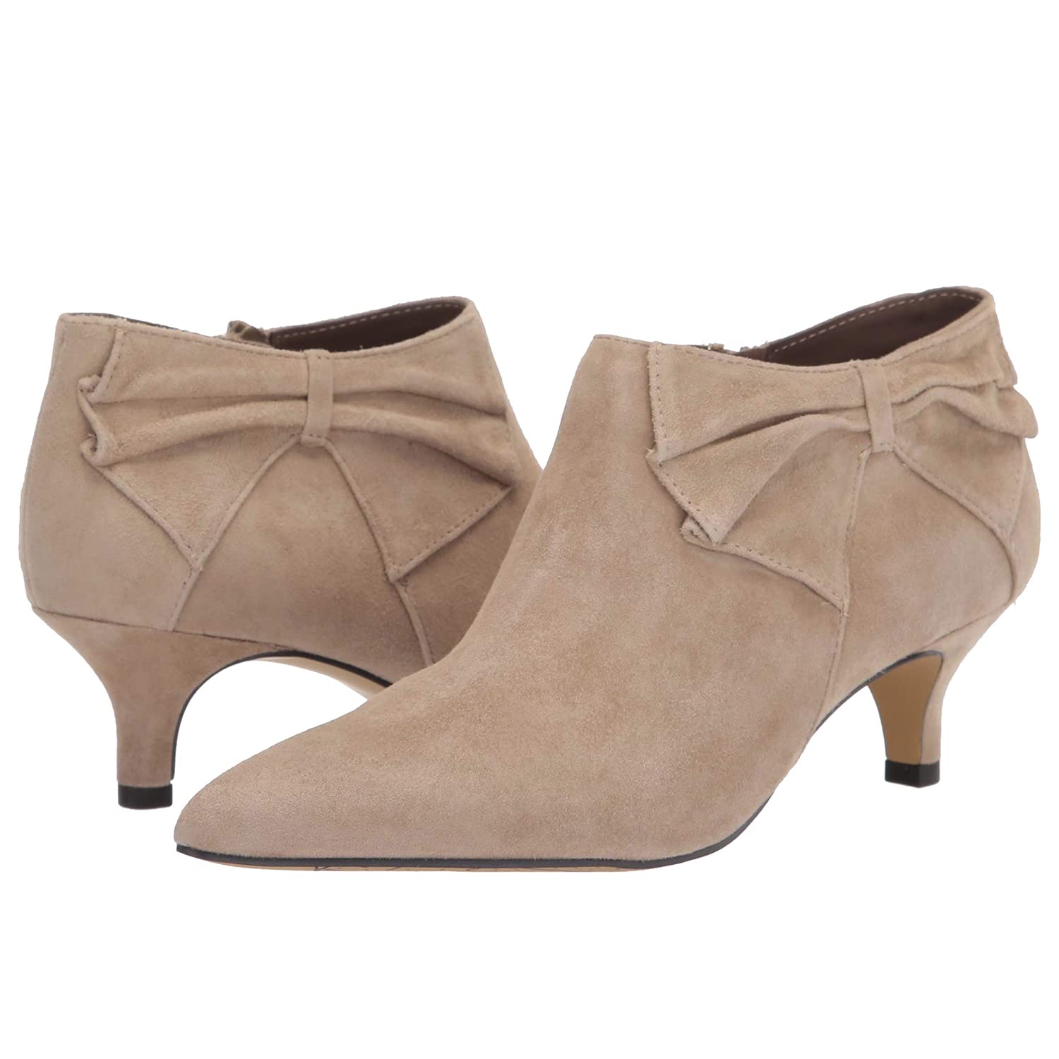 MOOMMO Women Low Kitten Heel Suede Ankle Boots Bow Pointed Closed Toe Zipper Chelsea Boots 2" Heels Buckle Strap Faux Suede Boot Zip Up Short Dress Booties Fall Office Wedding Cute Comfort 4-11 M US