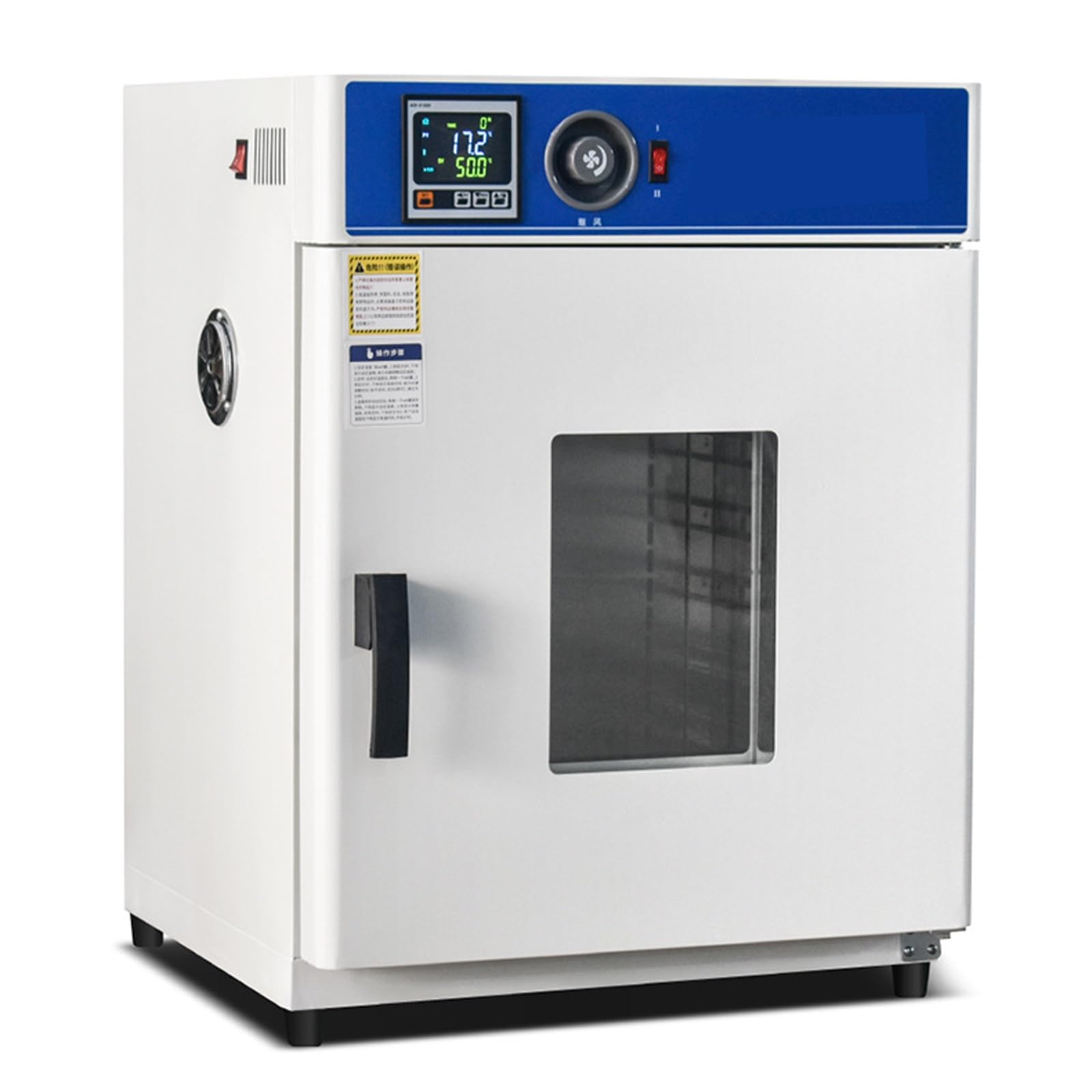 Horno de secado de 500 W, horno de laboratorio de 16 L con convección de aire forzado, rango de temperatura de 10 a 300 °C, temporizador de 0 a 9999 minutos para uso industrial