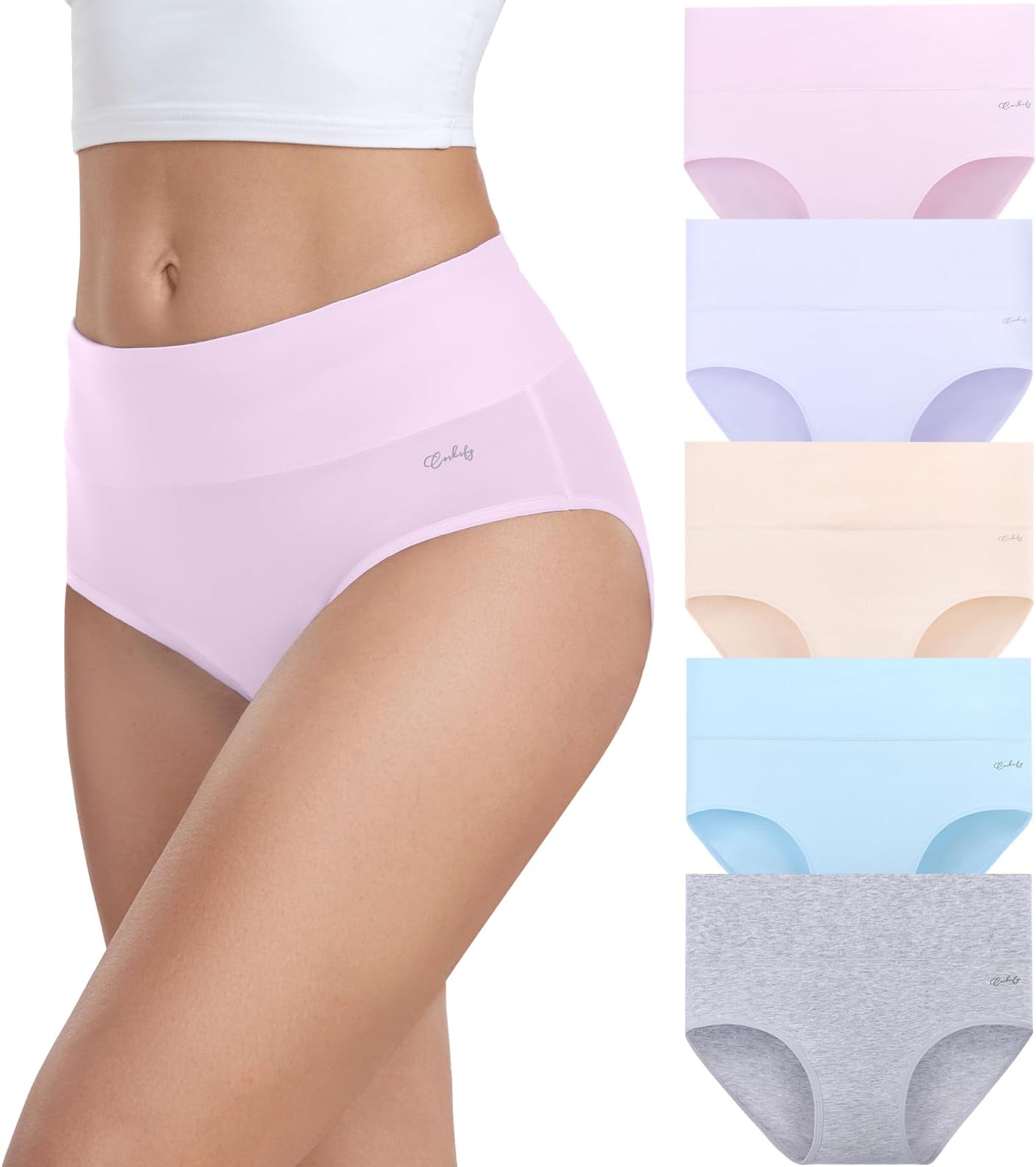 Underwear Women, High Waisted Cotton Knickers Ladies Full Briefs Soft Panties Slight Tummy Control Pants 5 Pack