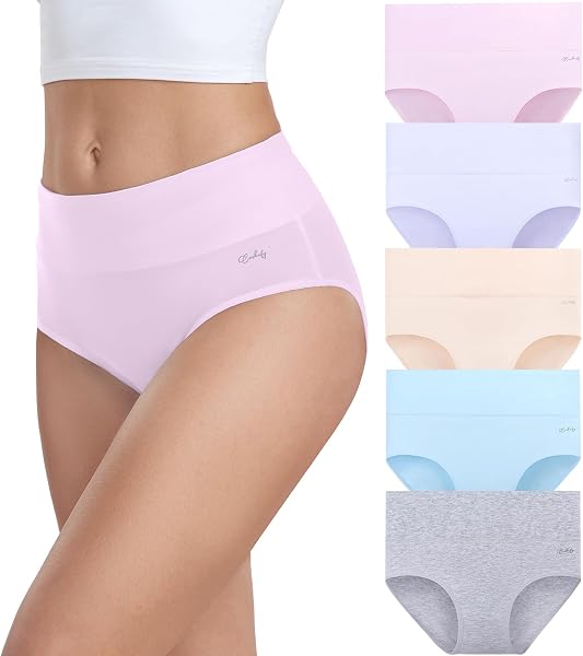 coskefy Underwear Women, High Waisted Cotton Knickers Ladies Full Briefs Soft Panties Slight Tummy Control Pants 5 Pack - 1