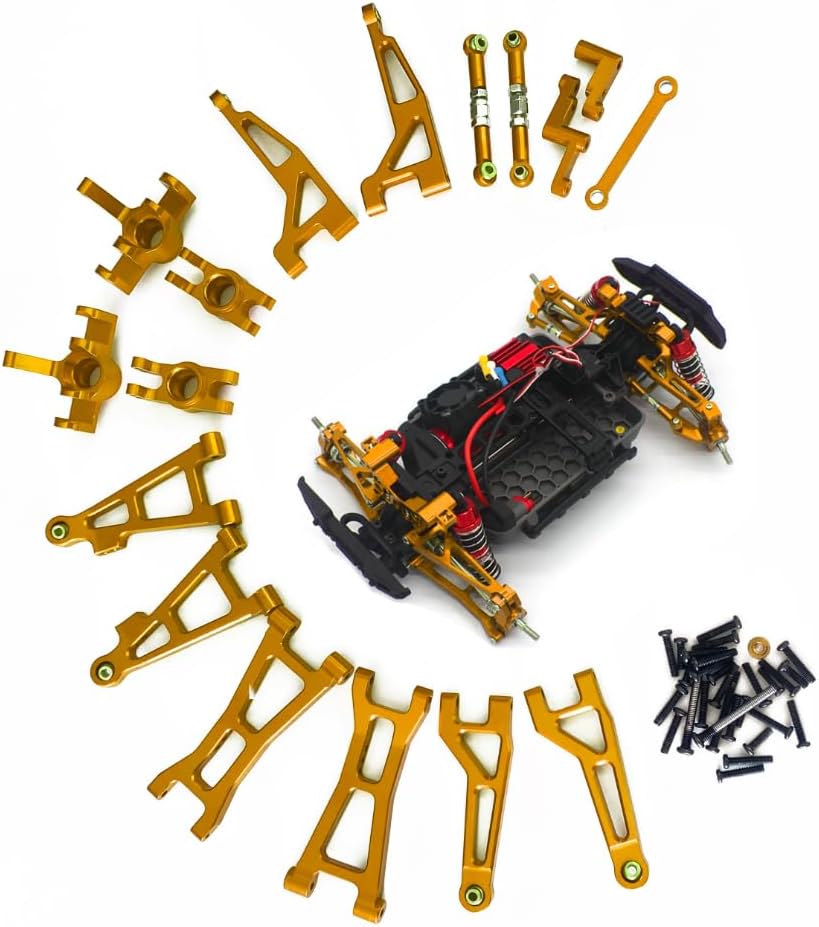 Gold Upgrade Aluminum Alloy Spare Parts for Hyper Go H16BM H16GT H16DR MJX 1/16 JC16EP Brushless High Speed RC Car Accessories (Gold Set)