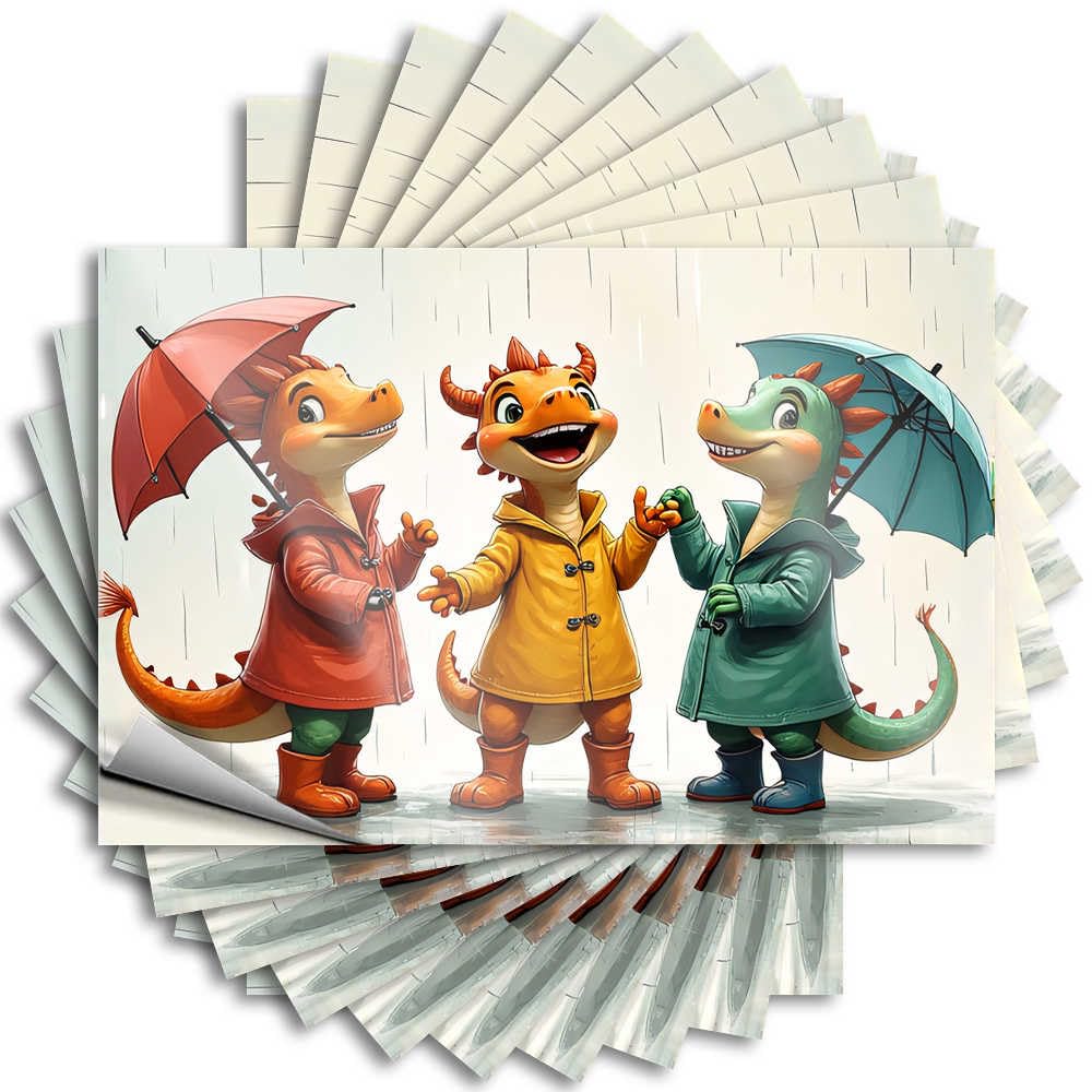 Fzfn Colour Quote Funky Peel And Stick - Rainy Day Dragons: Friends Under Umbrellas Tumbler Unique Waterproof Vinyl For Things(6X9cm)
