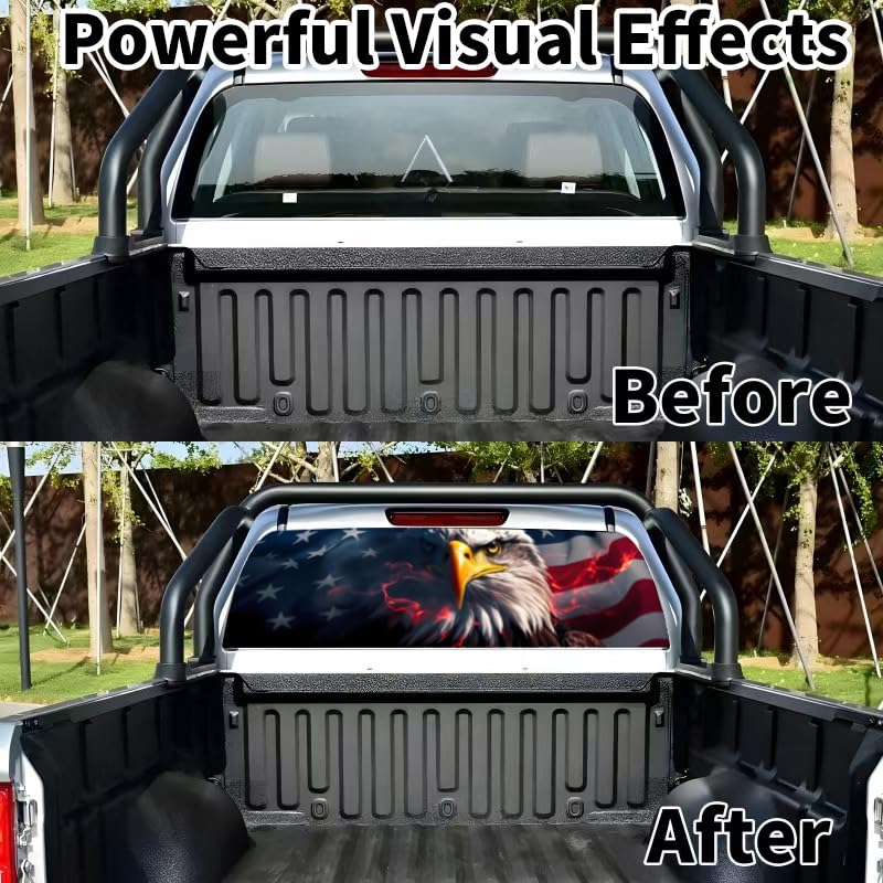 Image of Back Window Decals for Trucks - 65x17.3 in American Flag Window Decal Rear Window Decals for Truck Decor, Creative Truck Rear Window Decal for Personalized Decoration - Eagle-8-S