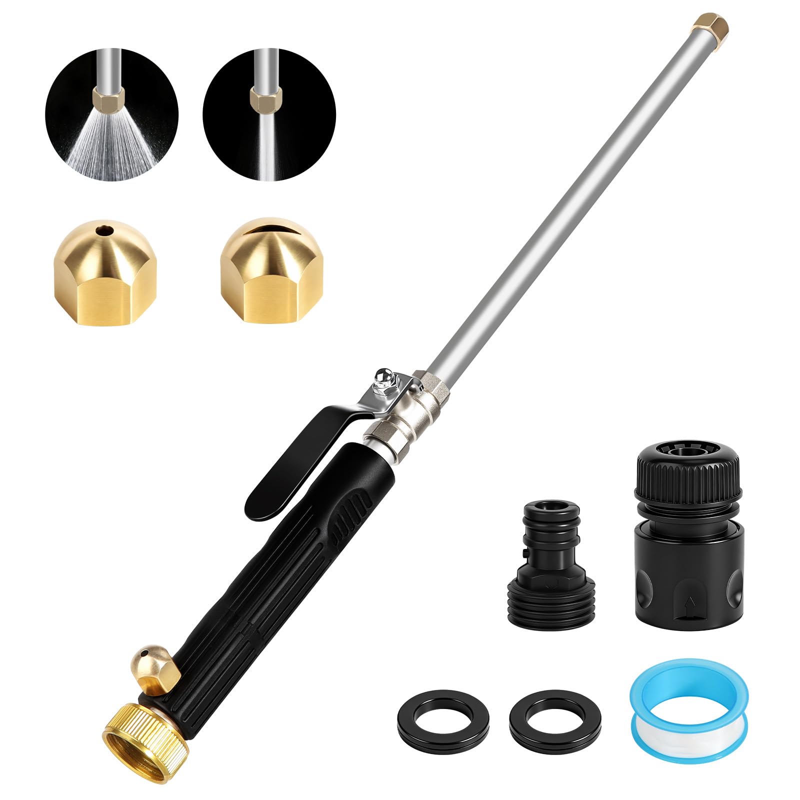 Jet Nozzle Power Washer for Garden, High Pressure Washer Tools with 2 Different Nozzles and Hose Quick Connectors for Car Garden Cleaning at Home-image-49