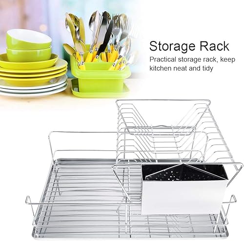 Miniatura 3 de Escurridor de platos, escurridor de platos de 2 niveles con escurridor, escurridor de platos de acero inoxidable con soporte para cubiertos para