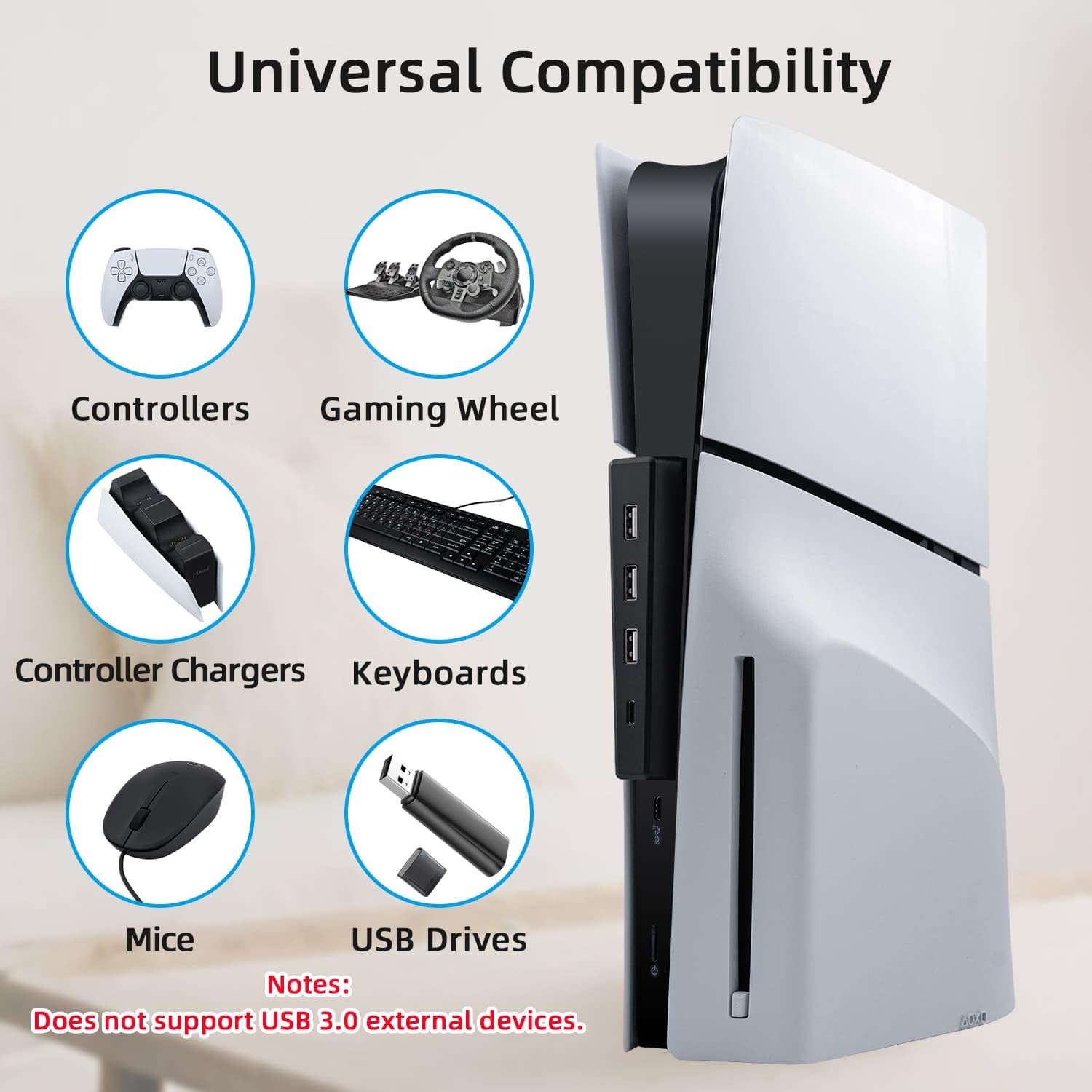 Mcbazel 4 porty PS5 Slim/ PS5 Pro USB, hub USB 2.0, szybka ładowarka, adapter rozdzielacza do PS5 Slim/PS5 Pro, nie pasuje do PS5
