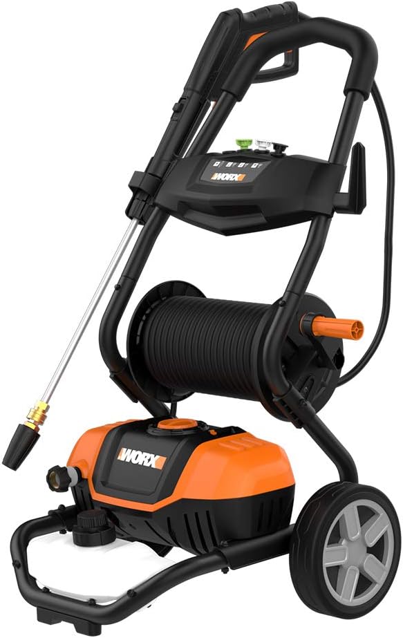 WORX WG604 1600 Max PSI 13A Pressure Washer with Rolling Cart, Black and Orange
