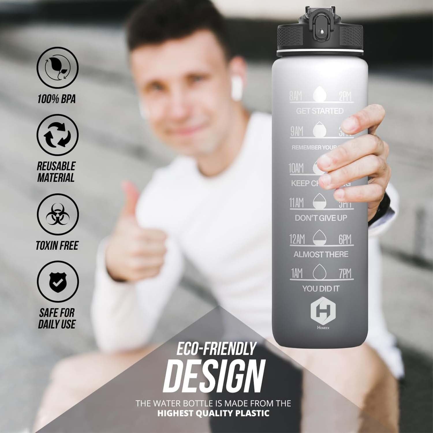 HOMEEX 1 Litre Motivational Fitness Sport Water Bottles with Straw ...