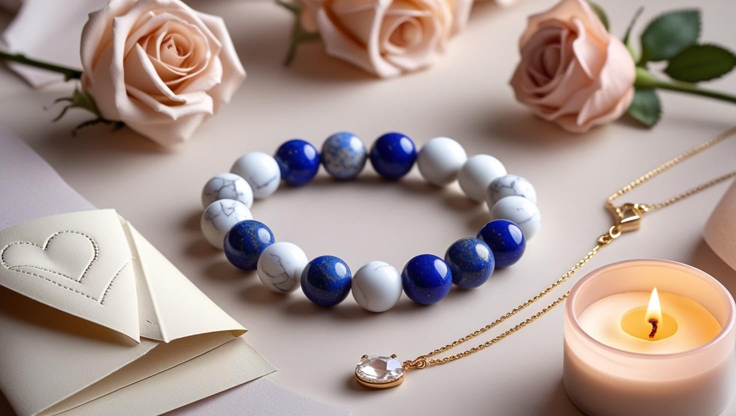 Lapis Lazuli and Howlite Healing Crystal Bracelet 8mm Natural Blue & White Gemstone Bead Stretch Bracelet for Women & Men – Chakra, Protection, Anxiety Relief, Meditation Gift