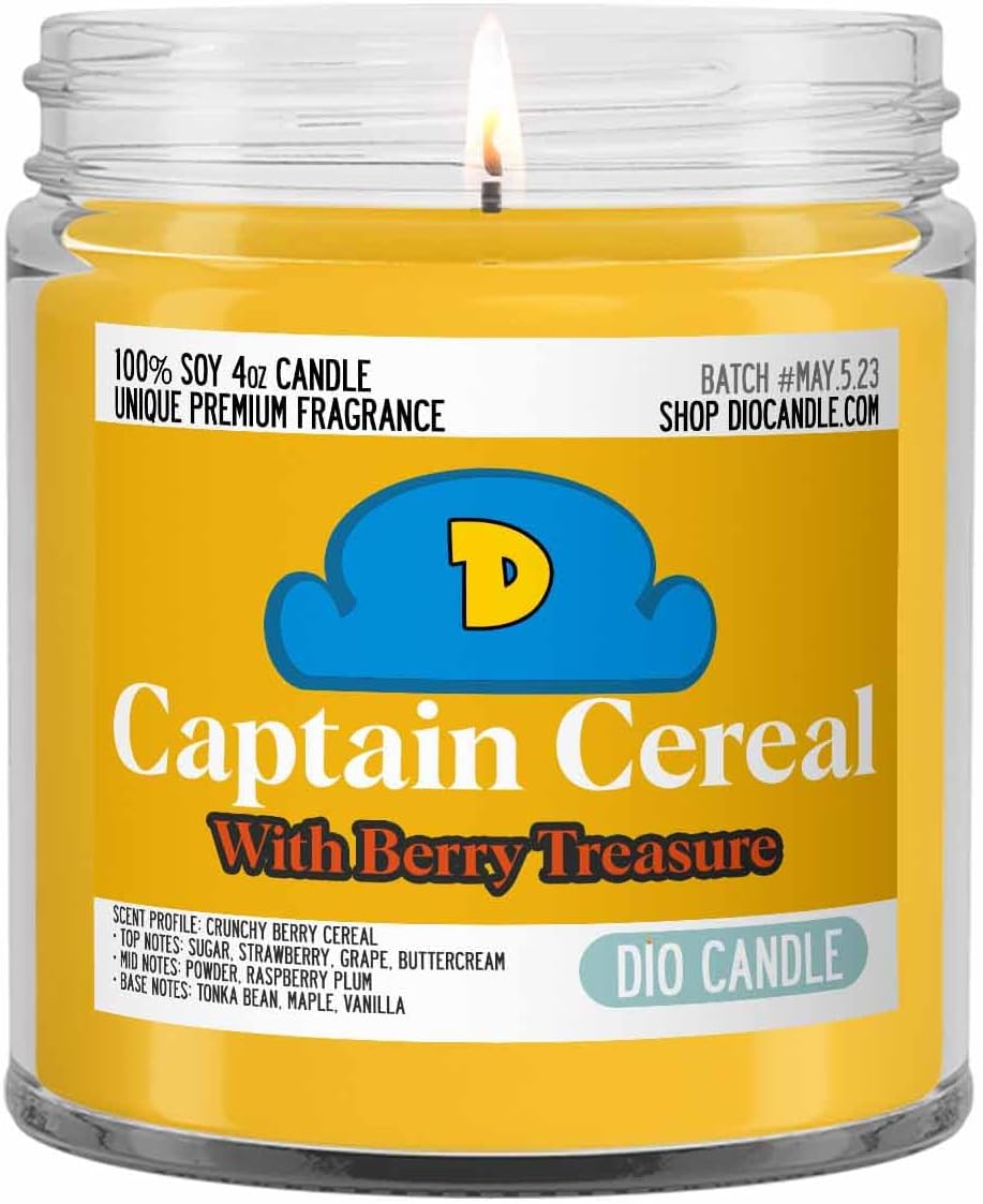 Captain Cereal Scented Candle - Smells Like Crunchy Berry Cereal - 100% Naturally Vegan Soy and Premium Fragrance | Great Gift | Handmade in Denver, Colorado (4oz Glass Jar)
