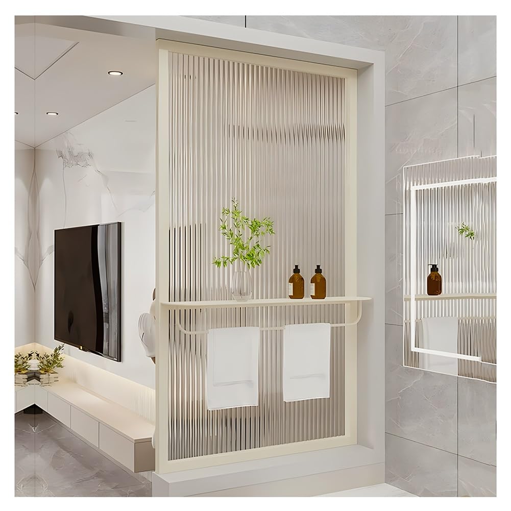 Paravent autonome avec étagères et porte-serviettes - Cloison murale en verre pour chambre à coucher, salle de bain et WC (blanc, 30 x 120 cm)