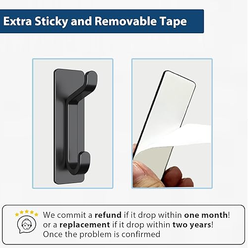 Miniatura 4 de pickpiff Gancho de puerta, extra pegajoso, 10 libras (máximo), soporte inoxidable para colgar toalla, abrigo, tela, bolso, sombrero, llave, negro